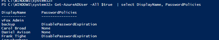 PowerShell, Azure: Set passwords to never expire in Azure AD